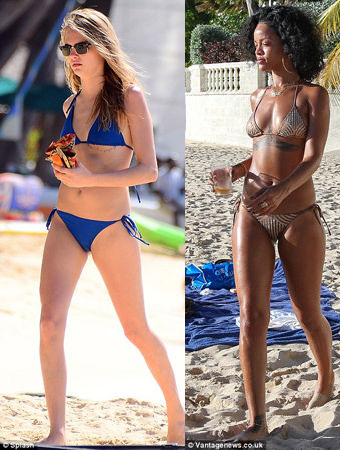 卡拉•迪瓦伊 (Cara Delevingne)和闺蜜蕾哈娜(Rihanna)日前现身岛国巴巴多斯的某沙滩